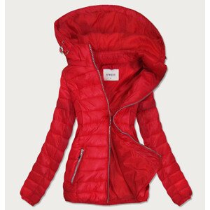 Červená prošívaná dámská bunda s odepínací kapucí (B0106)