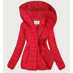 Červená prošívaná dámská bunda s kapucí (B0101) červená S (36)