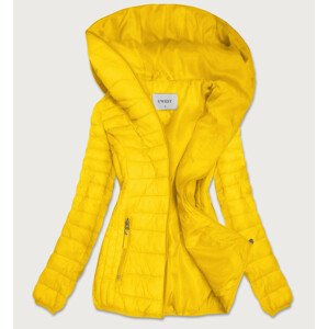 Žlutá prošívaná dámská bunda s kapucí (B0101) žlutá L (40)