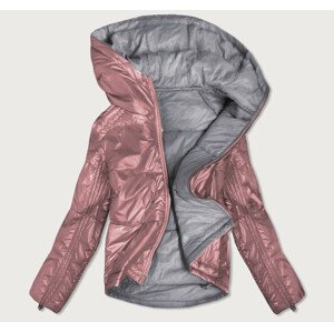 Oboustranná růžovo-šedá lesklá dámská bunda (B9553) růžová XXL (44)