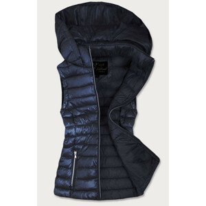 Tmavě modrá prošívaná lesklá dámská vesta (7000)
