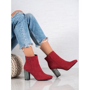Pohodlné dámské červené  kotníčkové boty na širokém podpatku 36