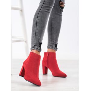 Módní  kotníčkové boty dámské červené na širokém podpatku 37