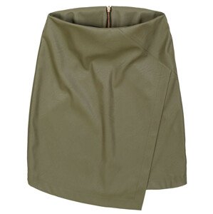 Přeložená obálková dámská sukně v khaki barvě z eko kůže (GOOD111) khaki XS (34)