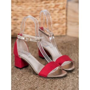 Zajímavé červené  sandály dámské na širokém podpatku 36