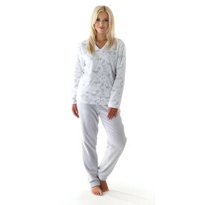 FLORA teplé pyžamo M pohodlné domácí oblečení 9102 šedý tisk na bílé
