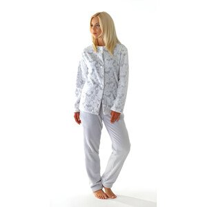 FLORA teplé pyžamo S pohodlné domácí oblečení 9102 šedý tisk na bílé