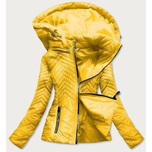 Krátká žlutá prošívaná dámská bunda s kapucí (B9566) Žlutá S (36)