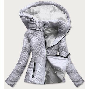 Krátká šedá prošívaná dámská bunda s kapucí (B9566) odcienie szarości XXL (44)