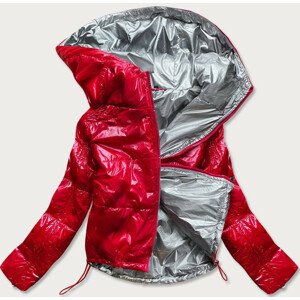 Lesklá červená prošívaná dámská bunda s kapucí (B9560) červená S (36)
