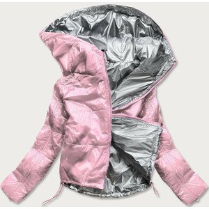 Lesklá růžová prošívaná dámská bunda s kapucí (B9560) růžová XL (42)