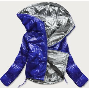 Světle modrá lesklá prošívaná dámská bunda s kapucí (B9560) odcienie niebieskiego XXL (44)