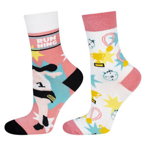 Dámské nepárové ponožky SOXO GOOD STUFF - Jogging bílá/růžová 35–40