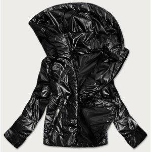 Lesklá černá dámská bunda s kapucí (B9575) odcienie czerni 46