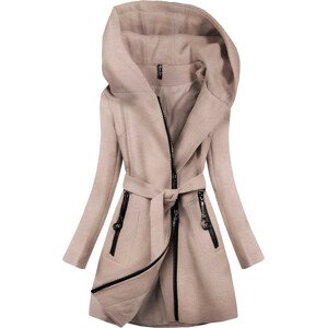 Krátký béžový kabát s kapucí (2703) béžová XL (42)