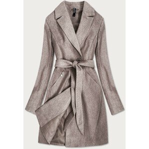 Hnědý dámský kabát s drobným károvaným vzorem (2706) hnědý XL (42)