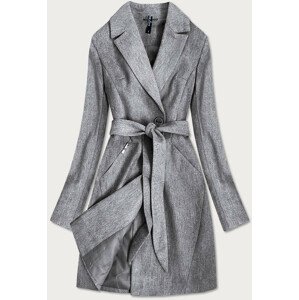 Šedý dámský kabát s drobným károvaným vzorem (2706) šedá XL (42)