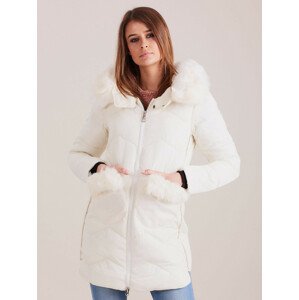 Dámská zimní bunda s kožešinou ecru XL
