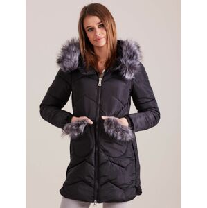 Dámská zimní bunda s kožešinou, černá XXL