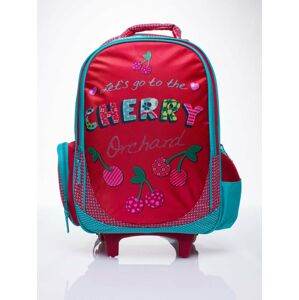 Červený školní batoh na kolečkách, kufr s třešněmi ONE SIZE