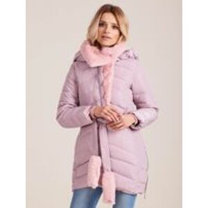 Zimní prošívaná bunda s kožešinou, světle růžová 2XL