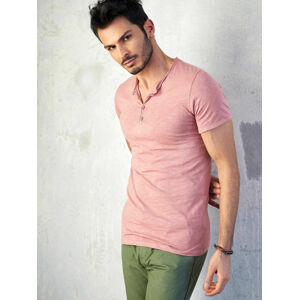 Pánské tričko s knoflíky v růžové a hnědé barvě XL