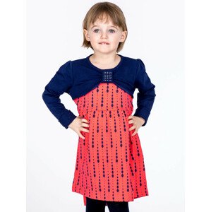 Bavlněné dětské šaty s potiskem a dlouhými rukávy, korálové 116