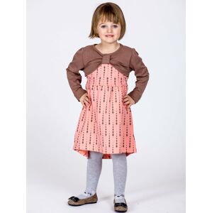 Bavlněné dětské šaty s potiskem a dlouhými rukávy - broskvové barvy 110