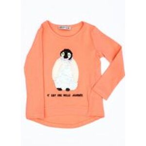 Oranžová halenka pro dívku s tučňákem 86