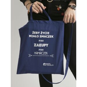 Ekologická bavlněná taška s tmavě modrým nápisem ONE SIZE