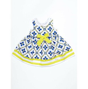 Rozšířené modré a žluté dívčí šaty s mašlí 74