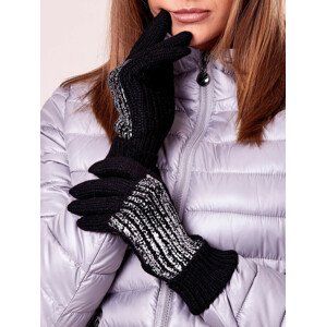 Černé rukavice s vlněnou a stříbrnou aplikací ONE SIZE