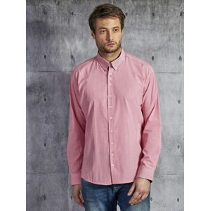 Pánská růžová košile s jemným károvaným vzorem s nášivkami na lokty PLUS VELIKOST 3XL