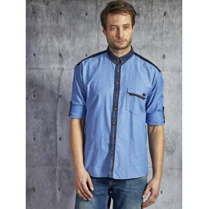 Pánská modrá hladká bavlněná košile s kapsou PLUS SIZE 4XL