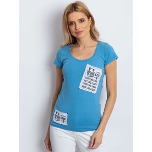 Modré tričko s textovými záplatami ONE SIZE
