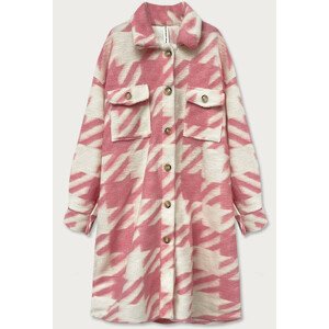 Růžový dámský košilový kabát s pepitovým vzorem (2099) Růžová ONE SIZE