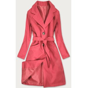 Klasický dámský kabát v korálové barvě s páskem (22800) červená M (38)