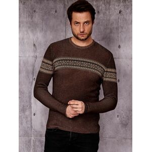 Sweter męski brązowy z etniczną wstawką M