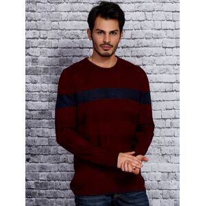 Sweter męski bordowy z kontrastowym paskiem XL