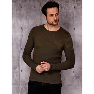 Sweter męski zielony z wstawką w prążki XL