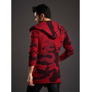 Sweter męski moro z asymetrycznymi guzikami czerwony L