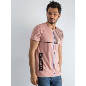 Pánské pruhované tričko se špinavě růžovým nápisem XL
