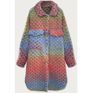 Korálově-světle modrý dámský melanžový košilový kabát (2463)