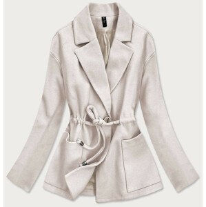 Volný dámský krátký kabát v barvě ecru (2727) Ecru XXL (44)