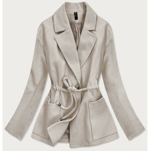 Volný béžový krátký dámský kabát (2727) Béžová XL (42)