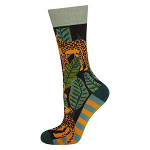 Pánské ponožky SOXO GOOD STUFF - Gepardi zelená/oranžová 40–45