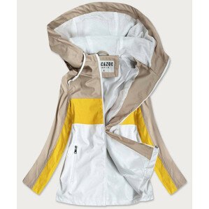 Béžovo-žlutá dámská bunda větrovka s kapucí (YR1968) Žlutá M (38)