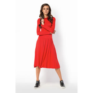 Letní šaty dámské ve volném střihu značkové s rolákem červené - Červená - Makadamia červená L