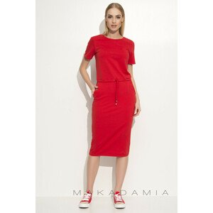 Dámské šaty na denní nošení se zavazováním v pase červené - Červená - Makadamia červená M