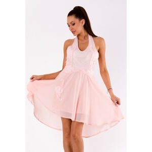 Dámské společenské šaty s asymetrickou sukní bez rukávů růžové - Růžová - EMAMODA růžova L
